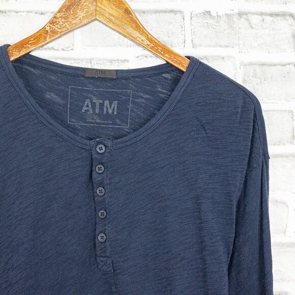 Anthony Thomas Melillo ATM Slub Jersey Destroyed Wash Henley Navy Size XL - Picture 5 of 6